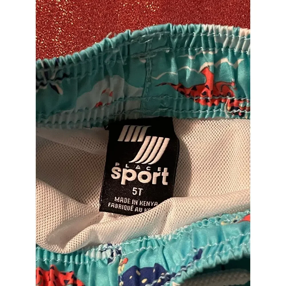 Place Sport Swim Trunks Boys 5T Dinosaur Wave Print Elastic Waist Turquoise